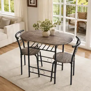 Costoffs 3-Piece Oval Dining Room Table Set - Water-Resistant MDF, Steel Frame, Modern Small Table Chairs Set for Apartment Decor Ideas, Patio Furniture