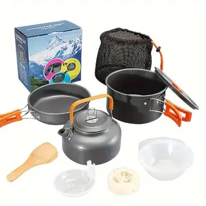Outdoor Camping Cookware Set, 1 Set Including Pot, Frying Pan, Tea Pot & Accessories, Outdoor Cooking Set for 2-3 People