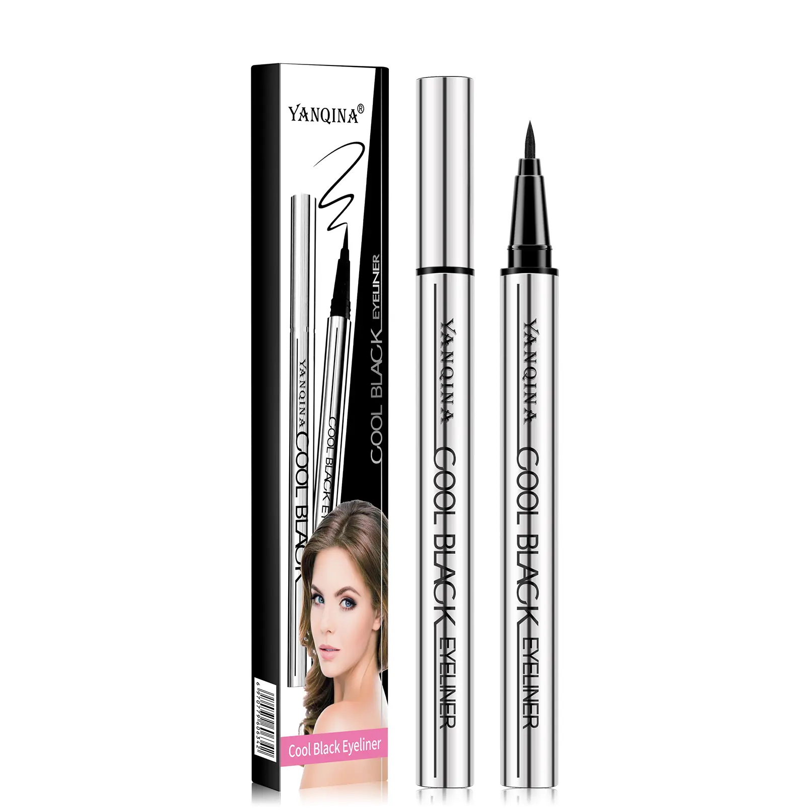 Yanqina Cool Black Eyeliner Pen - Long-Lasting 24 Hours Waterproof Vegan Ultra-Creamy Texture Lightweight Easy to Outline Perfect Wings Makeup Cosmetic