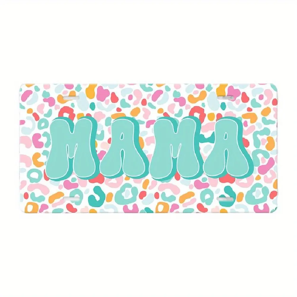 Mama Rainbow Leopard License Plate, Car Tag for Women, Car Coasters, Retro Mama License Plate, License Plate Frame, Aluminum Front License Plate- 6x12- inch polished metal standard plate, easy to install, for decor only, Made in USA