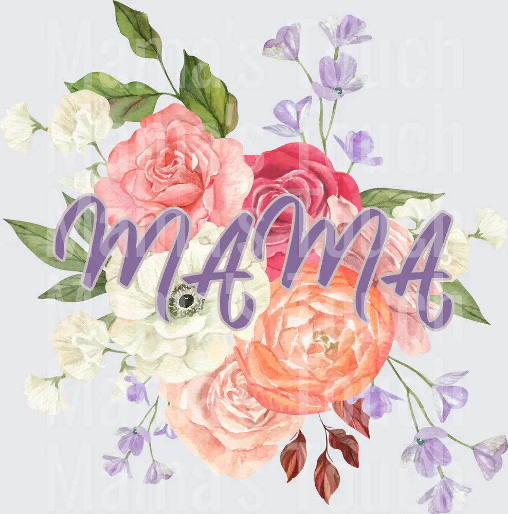 Mama Watercolor Floral Bouquet with Purple Script Lettering