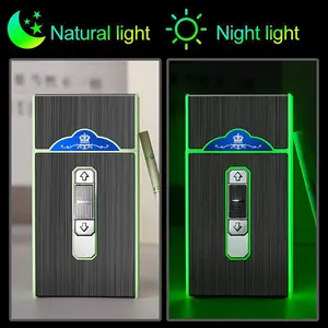 1Pcs Creative Luminous Cigarette Case with USB Rechargeable Flameless Lighter, 20pc Thin 94mm CigaretteBox Storage Container, Windproof Everyday Carry Lighter,Portable Integrated Light for Women & Men - Ideal Gift