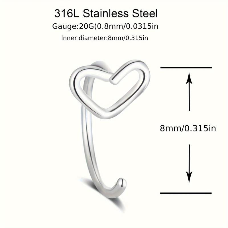 4PCS Boho-chic Heart Nose Rings Stainless Steel Elegant Women Body Piercing Jewelry Set Colorful Eyebrow, Navel, and Lip Body Piercings Jewelry Gift