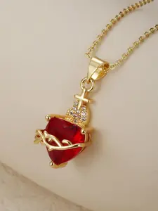 Vintage Heart Cross Pendant Necklace with Zircon, Fashionable Elegant Women's Jewelry, Perfect Valentine's Day Gift, Heart Shaped Necklace, Heart Design Necklace