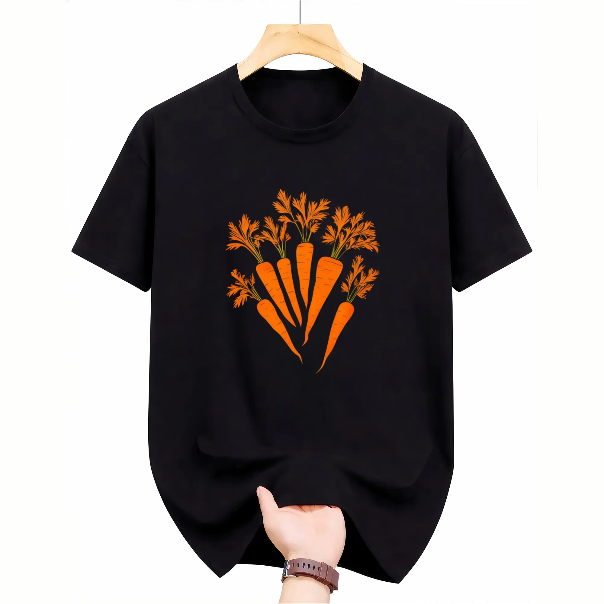 Carrot Pattern Round Neck T-Shirt, Stylish And Easy Men'S Clothing, a Versatile Casual Option