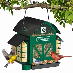 Outdoor Hanging Bird Feeder 5LBS Green Barn Metal with 2 Suet Cages - Weather Resistant Cardinal Feeder, Perfect Bird Watching Gift