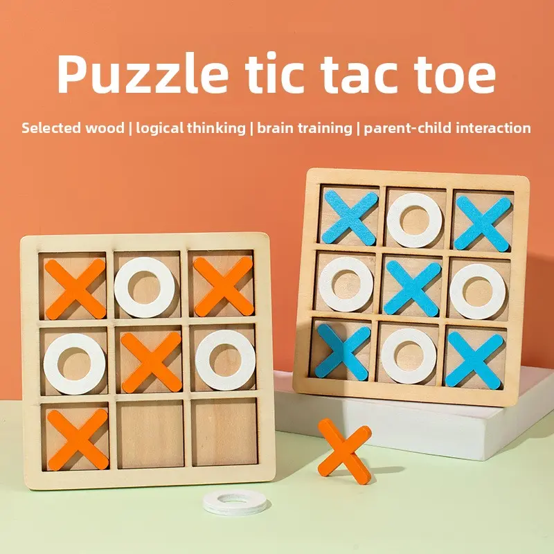 Wooden XO Tic-Tac-Toe Toy for Children: A Two-Player Interactive Tabletop Game for Developing Children's Intellectual and Logical Thinking Skills