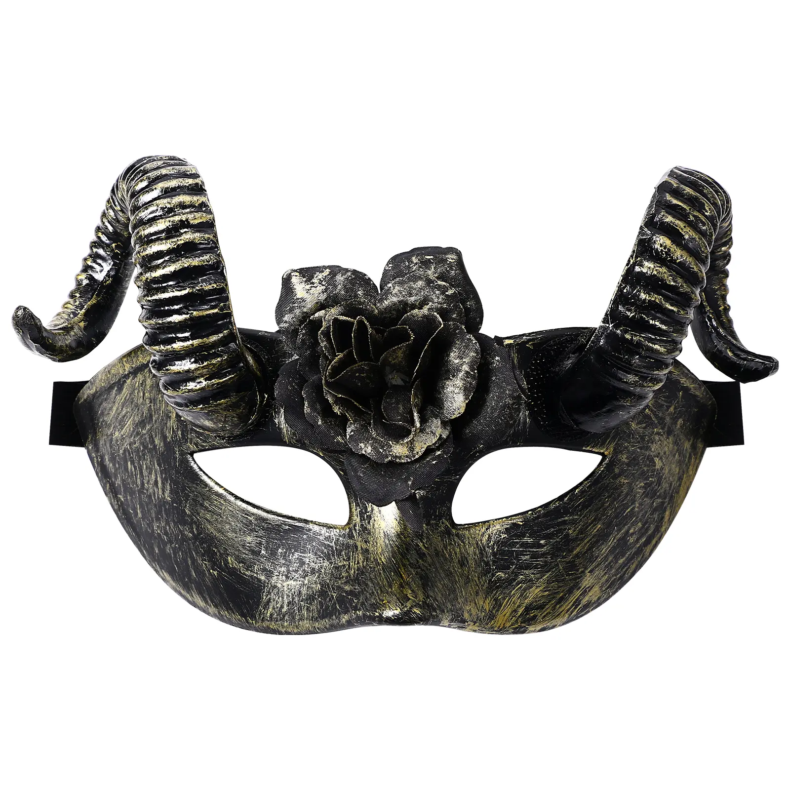 Steampunk Gothic Masquerade Mask with Removable Gold Ram Horns, Unisex Lightweight Plastic Venetian Accessory for Halloween & Cosplay Parties, Accessories, Party, One Size