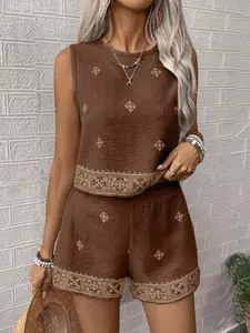 Casual Vacation Comfortable Print Geometric Two-Piece Set, Stylish Leisure Wear, Perfect for Holidays, Soft and Breathable Fabric