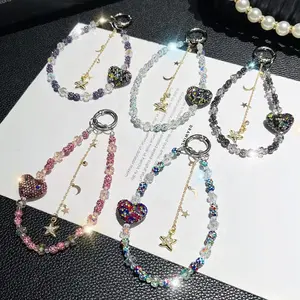 Rhinestone Decorated Phone Chain, Cute Heart & Star Design Phone Lanyard, Fashion Phone Strap for Women & Girls, Mobile Phone Decoration Accessories