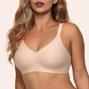 COMFELIE Women V Neck Wireless Bra  Seamless Bra Full Coverage Comfort Supportive Everyday Bra UB001
