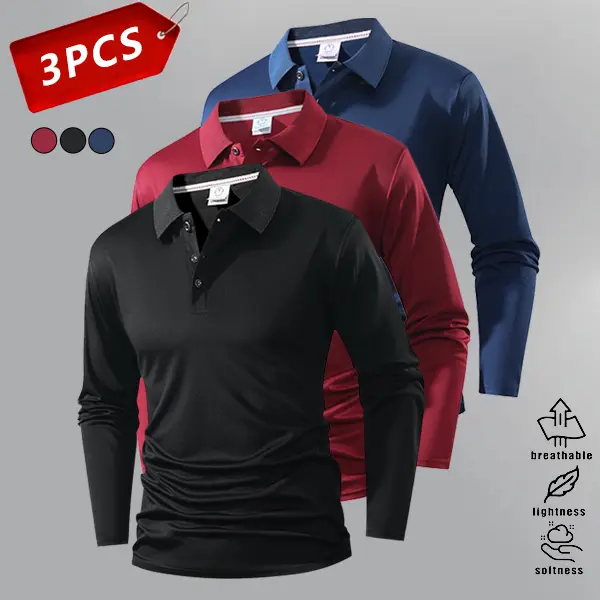 Men's Long Sleeve Polo Shirt 3 Pack - Breathable, Soft mens shirts , Regular Fit, Solid Colors, Suitable for Wear, Versatile Apparel | Minimalist Style | Soft Fabric Dress Shirts Menswear Stylish mens shirts Tops Beige Polyester Plain mens shirts