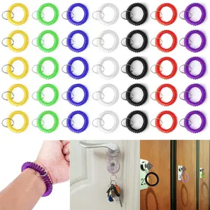 35pcs-assorted Color Stretchable Plastic Bracelet Wrist Coil Band Key Ring Chain Holder Tag (5pcs For Each 7 Mixed Color)