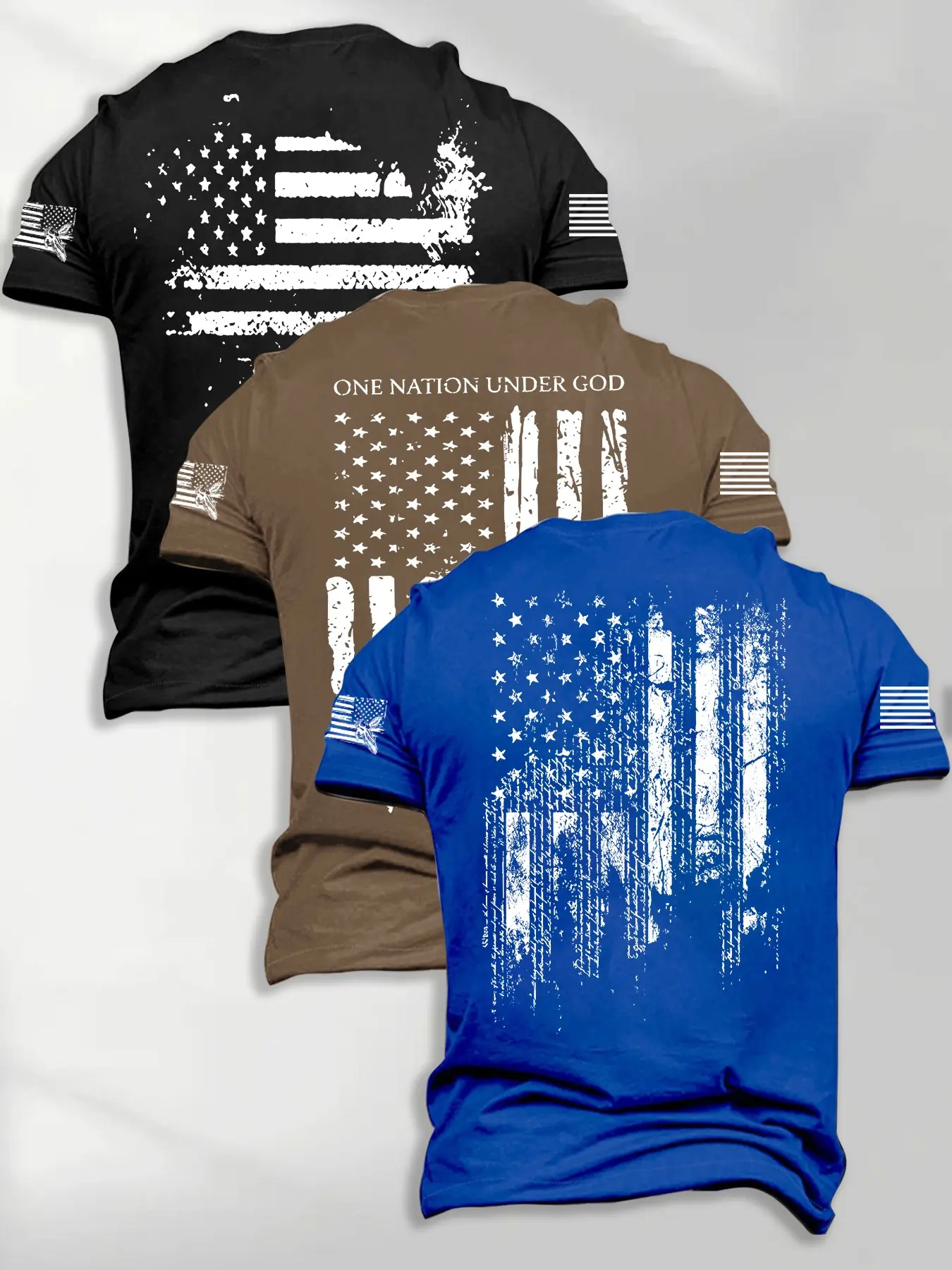 Men's Flag Series Short Sleeve Casual Prints T-Shirt Set, Summer Fashion Streetwear Outdoor Travel Short Sleeve 3 Piece Pack