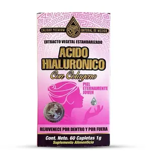 Acido Hialuronico con Colageno 60 cápsulas de Natural de Mexico. Contiene vitaminas. Suplemento Dietario. Supplement Healthcare Fitness Edible Dietary Bathroom