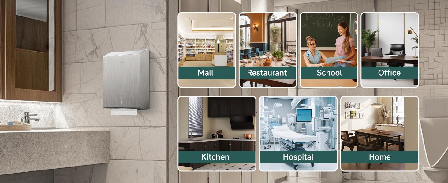 Paper Towel Dispenser Wall Mount, Large Commercial C/Z Tri Fold Multifold Hand Towels Dispenser, Brushed Stainless Steel Paper Towel Holder with Lock for Bathroom, Restroom and Public Places