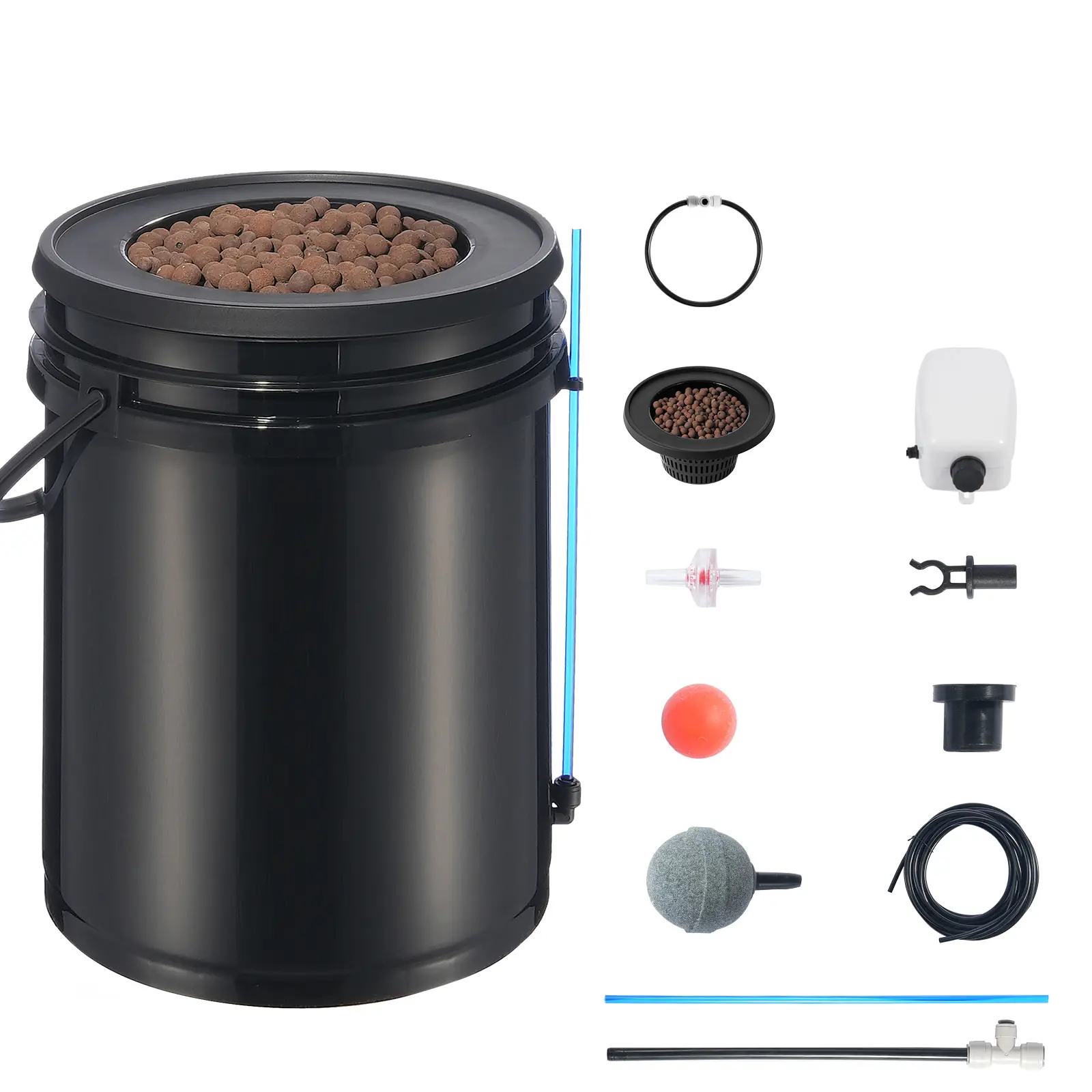5-Gal DWC Deep Water Culture Hydroponic Bucket System with Top Drip Irrigation Kit, Aeration Pump, Water Level Gauge for Leafy Vegetables