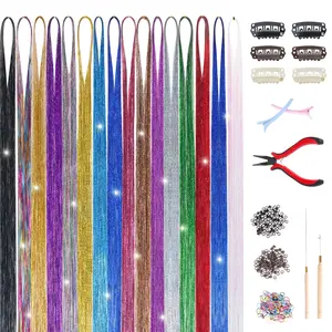 Goo Hair Tinsel Kit 16 Colors  3200 Strands Of 48 Inch Extensions Fairy For With Tools Sparkling Glitter Highlights Christmas And Parties