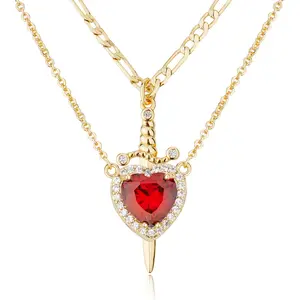 MEIITRUE 14K Gold Plated Dainty Heart & Zirconia Dagger Cross Pendant Necklace for Women - Accessories for Women, Romantic Accessories - Anniversary Gifts for Her, Gifts for Boyfriend Elegant Jewelry Summerwins DealsForYouDays
