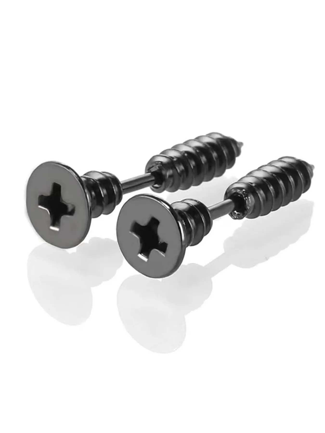 Punk Style Stainless Steel Earrings, Hypoallergenic Screw Back Design, Creative Grid Pattern, Unisex Streetwear Jewelry, 5 Colors Available, Studs Earrings, Screwback Earrings