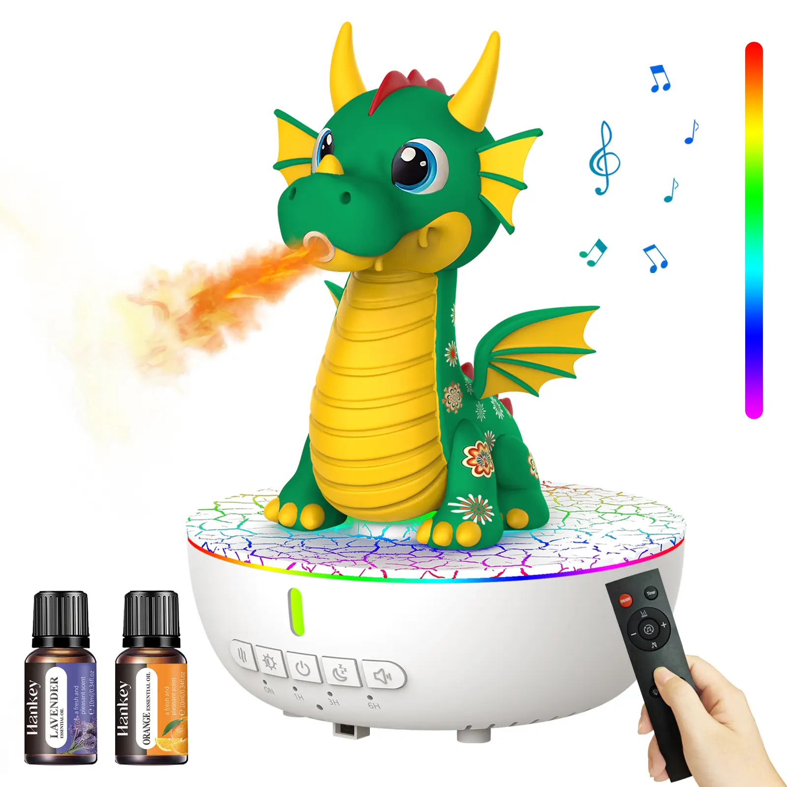 Bedroom Relaxation Flame Diffuser Humidifier with White Noise, 7-Color Ambient Night Light, Quiet Essential Oil Aromatherapy for Better Sleep Routine, Timer Remote, Lavender Oil