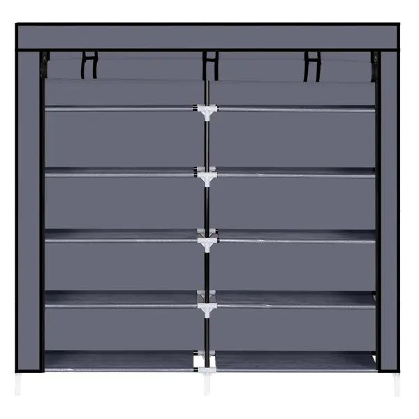 7-Tier Portable Shoe Rack with Fabric Cover - Functional Closet Storage Organizer Cabinet, Gray, Portable Rack