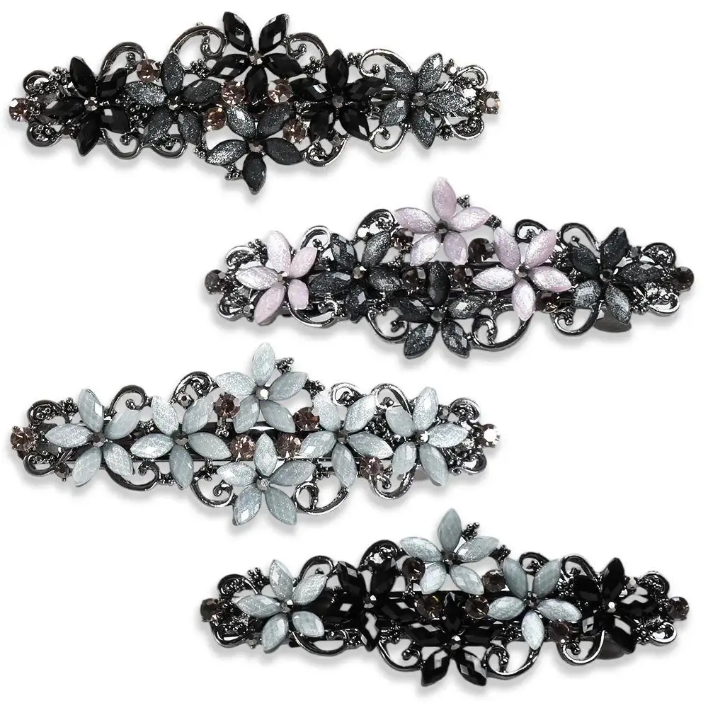 French Hair Pins, Rhinestone Flower Design, Sparkly Fashion Hair Accessories for Women, French Hair Pin