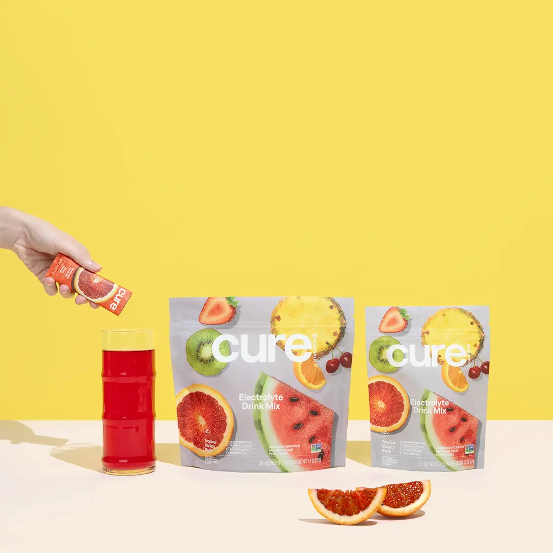 Cure Hydration | Electrolyte Drink Mix  No Added Sugar | Dehydration Relief Powder Made with Coconut Water | Non-GMO | Vegan | Plant-Based Drink Packets | 8 & 28 Count Packets