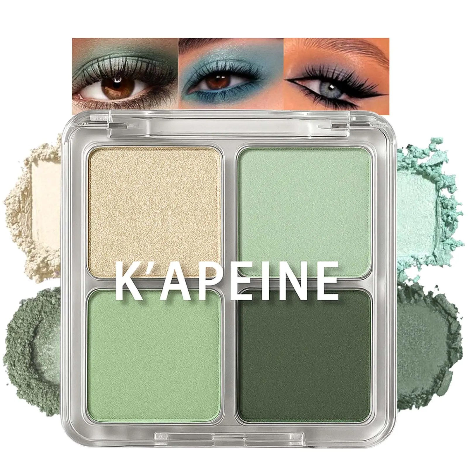 K'apeine Mini 4-Color Green Eyeshadow Palette - Soft Mint to Deep Sage with Dazzling Silver Glitter for Fresh Trendy Eye Looks