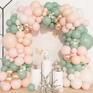 Life 157 Pcs Baby In Bloom Dusty Pink Green Balloons Arch Kit, Sand White Champagne Gold Apricot Balloon For Gender Reveal Baby Shower Birthday Party Wedding Jungle Safari Woodland Decorations