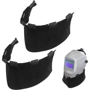2 Pcs Welding Helmet Accessories Black Split Cowhide Wrap Around Helmet Bib Cover Leather Welding Hood Accessories Neck Protector for Most Helmets