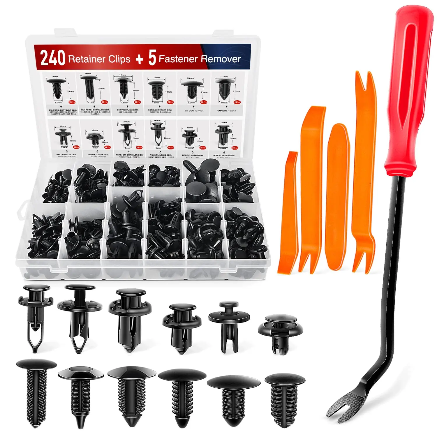 Nilight 240PCS Car Bumper Retainer Clips Kit - Plastic Rivets Fasteners, Included Remover Tool, Car Accessory for Vehicle Door Trim Panel Replacement