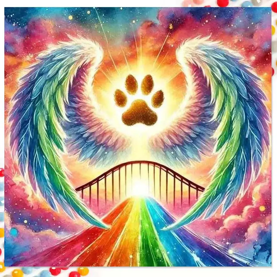 5D DIY Full Drill Round Diamond Painting - Diamond Art Kit Rainbow, Wings, Bridge. Mosaic, Canvas - DIY Decorative Painting, Home Wall Decor, Suitable for Halloween and Christmas, Birthday and Anniversary Gifts.