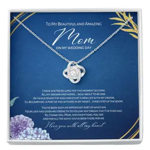 Mother of the Bride Necklace – Love Knot Jewelry Gift from Daughter – “Soon You’ll Be One” Message Card – Navy Wedding Theme Present K28