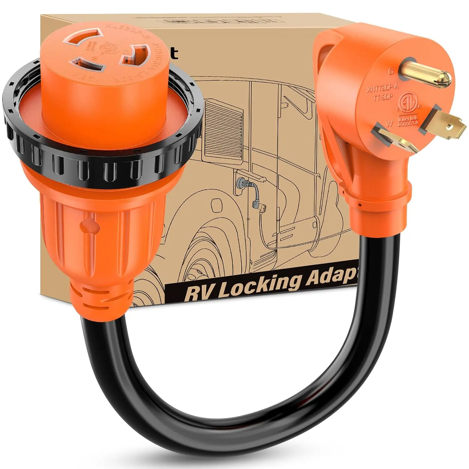 Nilight 30A Locking RV Adapter Cord, TT-30P to L5-30R, 3x10AWG Pure Copper Wires, ETL Listed 13.8 Inch 3750W Heavy Duty Flexible Socket Extension, Water Resistant Outdoor Power Converter for RV Campers, High Conductivity, Locking Ring