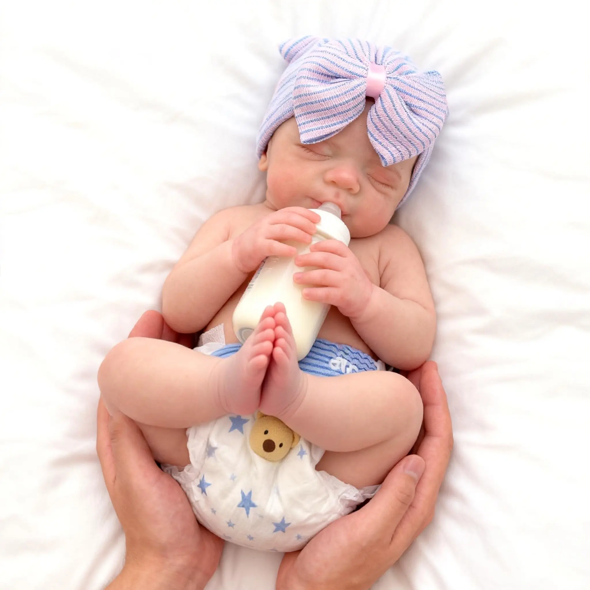 18-inch Realistic Sleeping Basbill Reborn Doll - Anatomically Correct Baby Girl, Full body silicone, Open Mouth and Tongue, Soft Light Gray Texture, Lifelike Sleeping Expression. Ideal Collector & Birthday Gift for Girls (Doll O