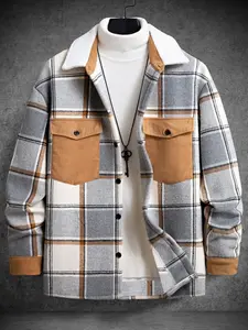 Men's Plaid Fleece Lined Shirt Jacket, Casual Fall Winter Outerwear, Long Sleeve Button Front Design, Perfect for Daily Wear