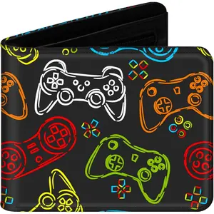 Teen Boys Wallet with Zipper  Pocket for Teenager and Youth Guys, Cool Bi-Fold Leather Purses with Credit Card  Holder and ID Window for Men, Funny Gifts for  -Gamepad Black