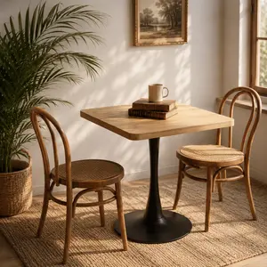 XUAN Square Dining Table, 23.6" Tulip Table with Thickened Edge Decor Tabletop & Metal Pedestal, Mid Century Modern Bistro Table for Kitchen, Small Places, Living Room
