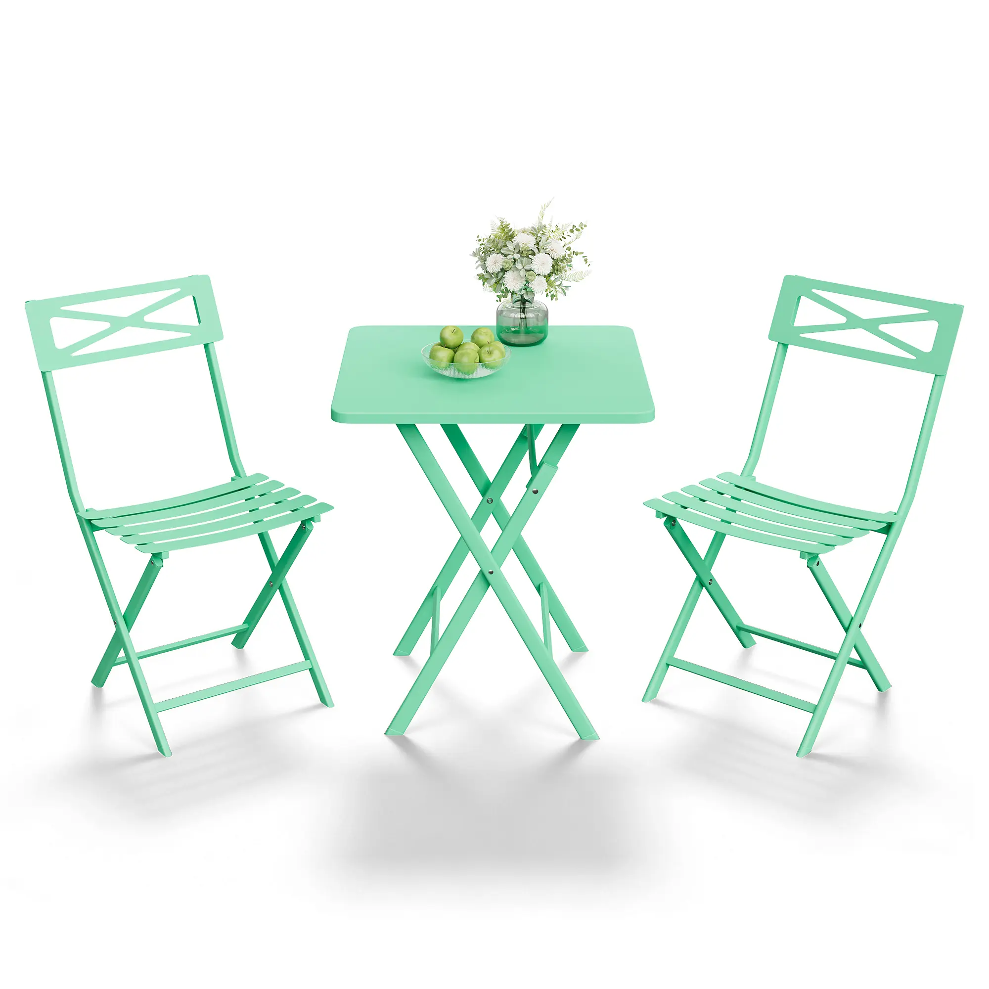Weather-Resistant Steel 3-Piece Outdoor Folding Bistro Set - Patio Garden Balcony Table & 2 Collapsible Chairs - Compact Durable Easy Storage
