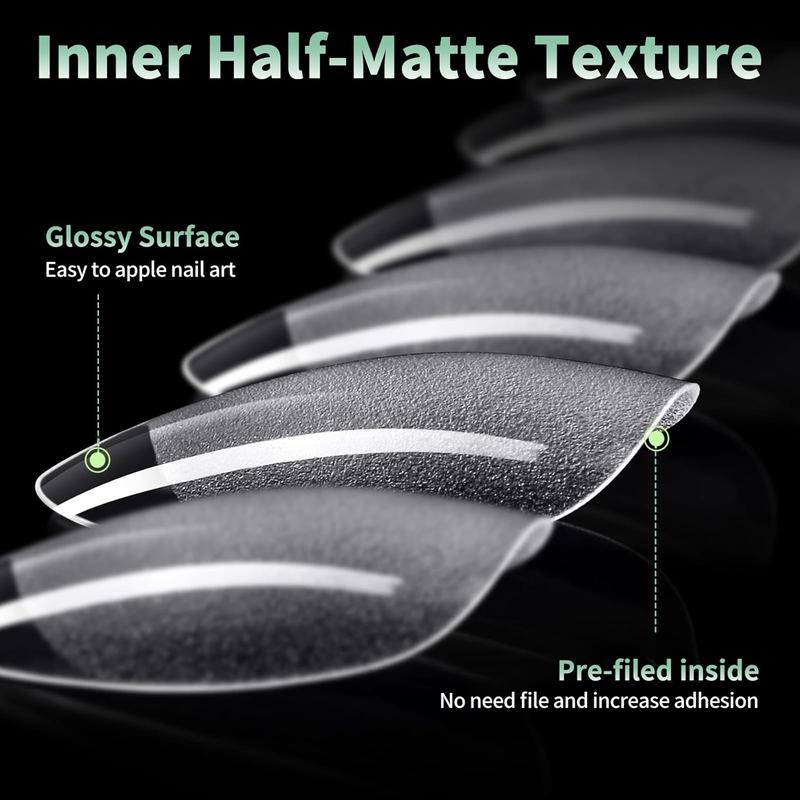 Extra Short Almond Nail Tips kit, 12 Sizes Fake Nails Soft Gel X Nail Tips, Full Cover Pre-Shaped Matte Clear Press on Nail for Extension, Diy at Home