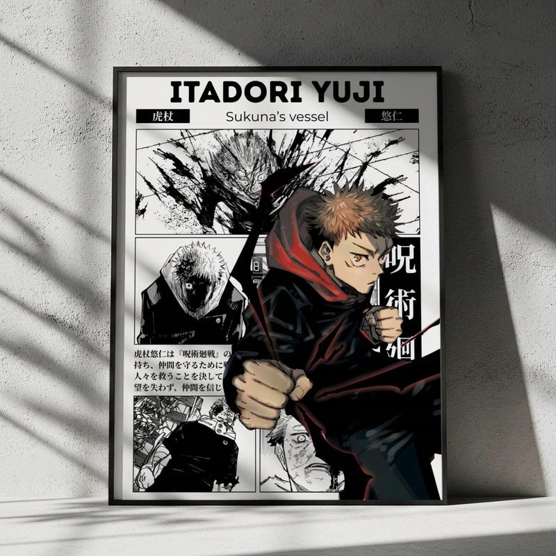 Jujutsu Kaisen Itadori Yuji Anime Poster, JJK Manga Wall Artwork Prints, Home Decor Gift