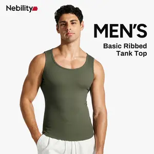【LIVE】Nebility Men’s Solid Color Ribbed Crew Neck Tank Top 100% Cotton, Slim Fit Minimalist Athletic Undershirt, Soft Stretch Breathable for Gym Workout & Casual Wear