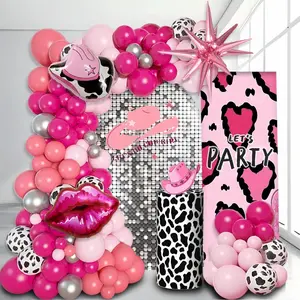 108pcs Western Cowboy Theme Party Balloon Arch Set, Red Lips Pink Cowboy Hat with Pink Rose Red Balloon Perfect for Girls Western Cowboy Birthday Party Singles Party Valentine's Day Agricultural Theme Party Decoration