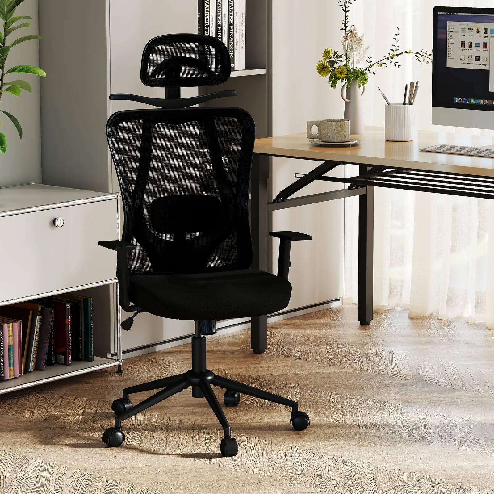 COSTWAY - Ergonomic Office Chair with 3D Headrest and Reclining Backrest-Black