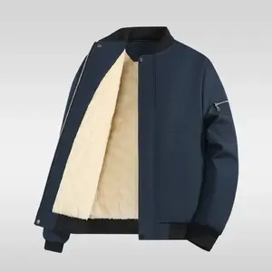 Men's Retro Oversized Fleece Lined Bomber Jacket - Winter Warm Streetwear Stand Collar Motocross Outerwear