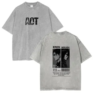 Attack on Titan Eren Mikasa Shirt, Anime Acid Washed Graphic Tee & Gildan Hoodie,  Vintage Retro Y2K Double Print Shirt, Oversized Unisex Cotton Streetwear, Manga Inspired Casual Outfit, Unique Gift for Anime Lovers & Collectors