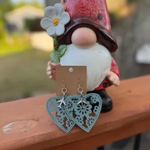 Traveling Gnome Earrings - Unique Design with Heart Shape and Floral Detailing