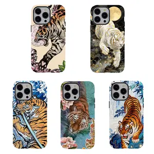 [No magnetic] Vintage Chinese Tigers Phone Case,Chinese Style Aesthetic Tough phone Cover,Durable Dual-Layer design tough phone casing for iPhone 17 16 15 14 13 12 11 8 7 for Samsung Series,Shockproof Protective smartphone Cover,perfect gift for her/him