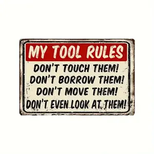 Funny 'My Tool Rules' Vintage Metal Sign - Perfect for Garage, Easy-Hang, Perfect for Room Decor